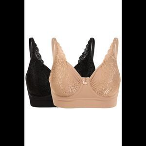 Rhonda Shear Women's 2pk No Wire UW Bra w/ Lace Black/Beige -